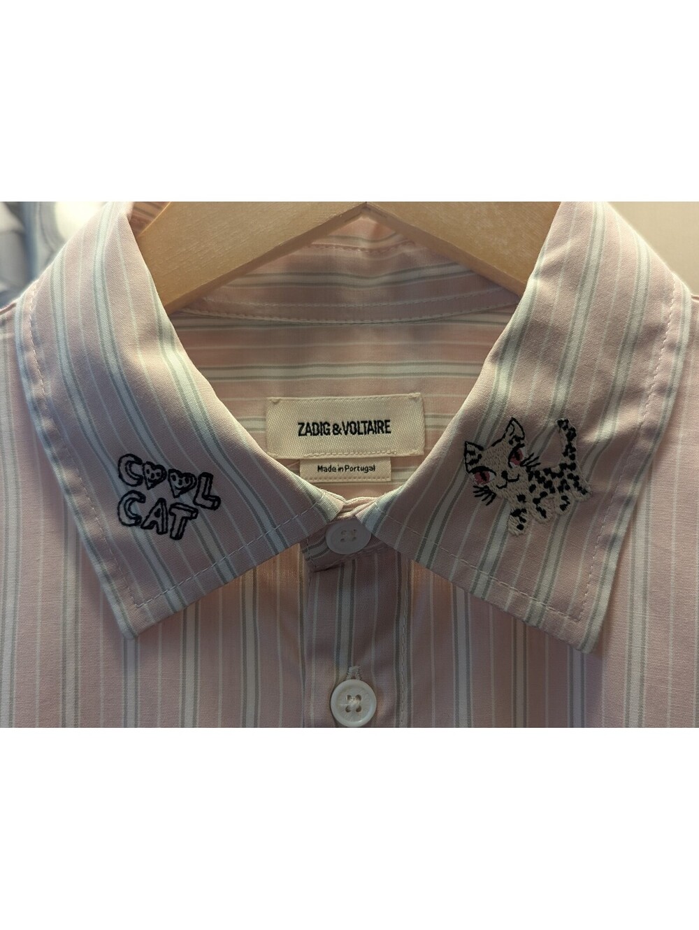 NWT ZADIG & VOLTAIRE SYDNA COOL CAT SHIRT EMBROIDERED COLLAR HUMBERTO CRUZ |  M